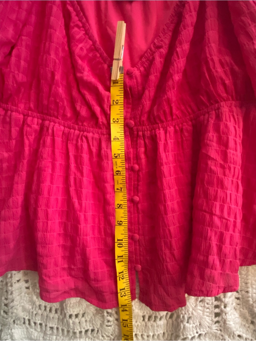 Arula Raspberry Pink Textured Peplum Blouse Size B 2X Flutter Sleeve - Picture 5 of 7
